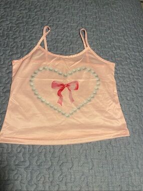Pink Heart Bow Cami Tank Top
